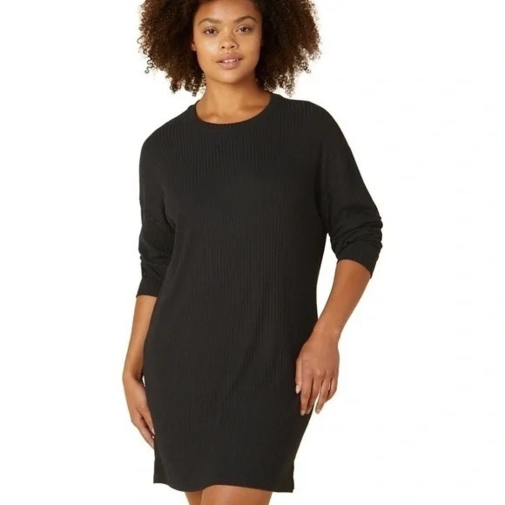 EUC Womens BEYOND YOGA no stress dress black ribbed dress size L stretch‎ ribbed